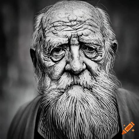 Etching Of An Elderly Man With A White Beard On Craiyon