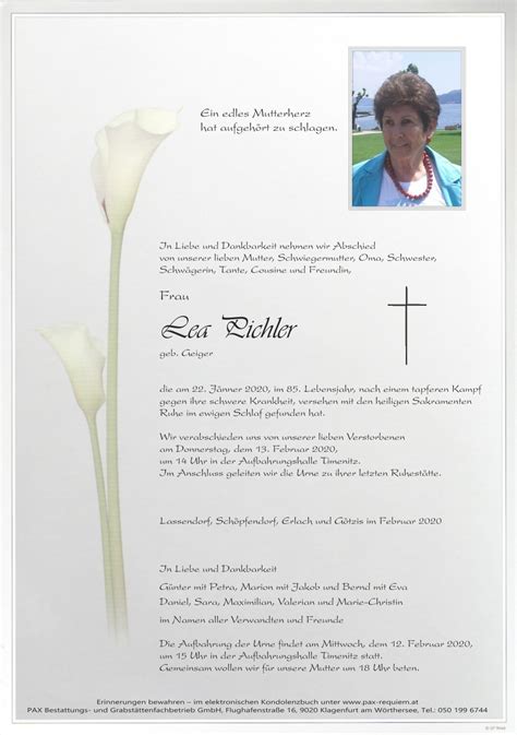 Parte für Anna Lea Pichler pax requiem