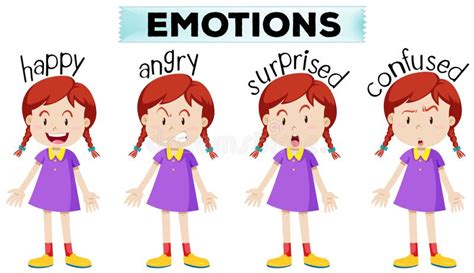 Girl with Four Different Emotions Stock Vector - Illustration of ...