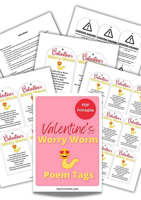 Valentine S Worry Worm Poem Tags Editable With Canva Start Crochet