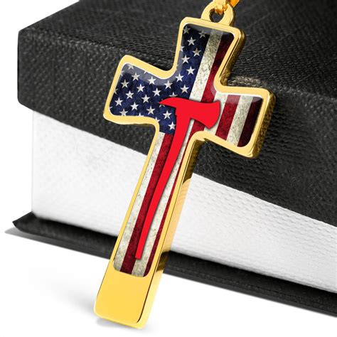 Firefighter Cross Necklace Firefighter Red Line American Flag Cross