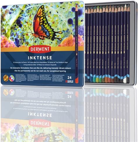 Crayons Derwent Inktense Set De 24 Crayons De Couleur Aquarellables