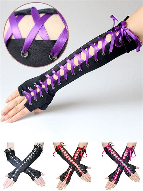 Sexy Punk Spitzen Fingerlose Handschuhe Für Frauen Ellenbogenlange R eBay