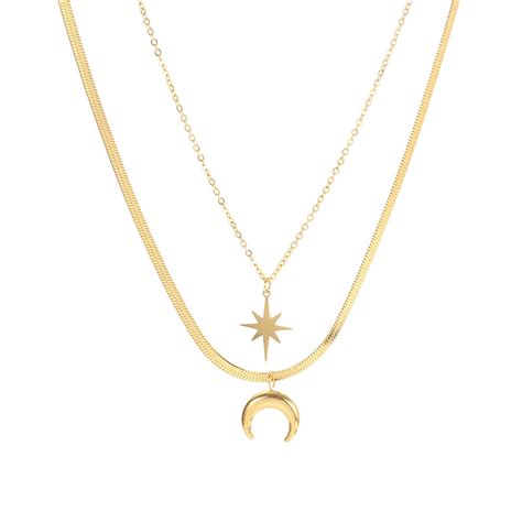 Double Layered Star Moon Necklace Wholesale Juzea