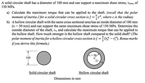 Solved A Solid Circular Shaft Has A Diameter Of 100 Mm And Chegg