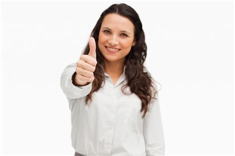 Premium Photo Portrait Of A Brunette The Thumb Up