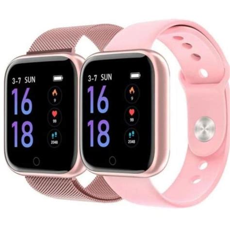 Relógio SmartWatch T80s C Duas Pulseiras Rosa Android Ios Pressao