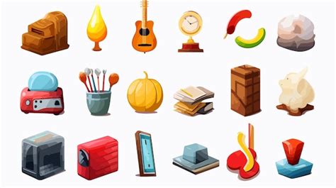 Colorful Miscellaneous Items Vector Cartoon Icons Set Premium Ai