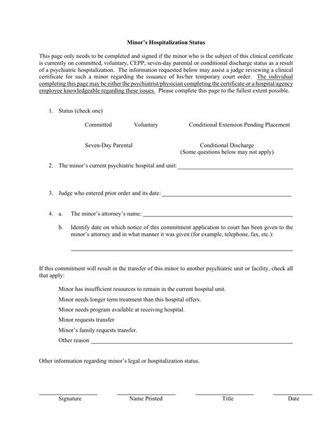 New Jersey Clinical Certificate For Involuntary Commitment Of Minors