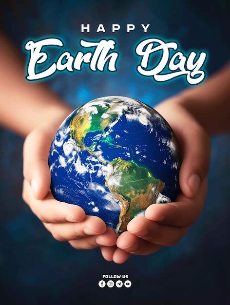 Premium Psd Happy Earth Day Poster Template With Human Hands Holding