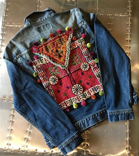 Boho Denim Jacket For Women Beaded Banjara Patches And Fringes Handmade