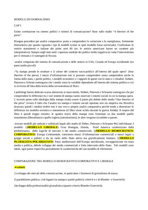 Riassunto Modelli Di Giornalismo Sintesi Del Corso Di Giornalismo