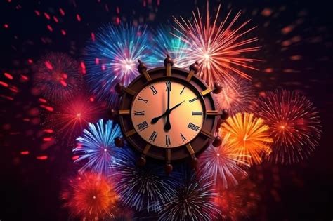 Premium Photo | New year celebration countdown to midnight clock and fireworks AI generative