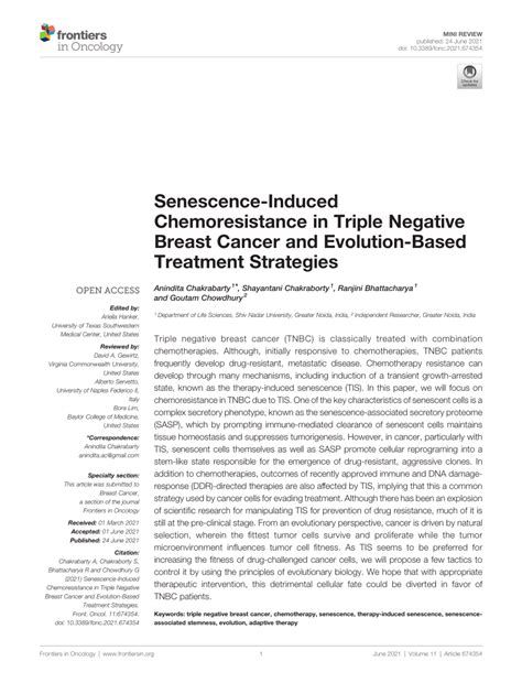 Pdf Senescence Induced Chemoresistance In Triple Negative Breast