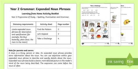 Expanded Noun Phrases Activities | Parent Support Booklet