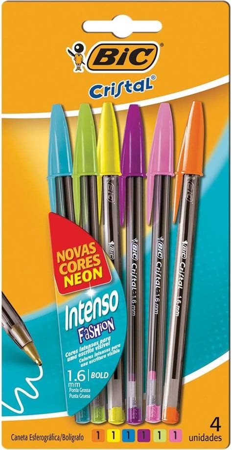 Caneta Esferográfica Ponta Grossa - Caneta Esferografica BIC Cristal Intenso Fashion, 6 Cores, Ponta Grossa ...