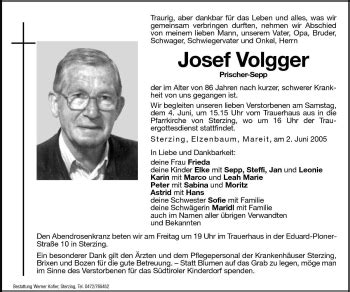 Traueranzeigen Von Josef Volgger Trauer Bz