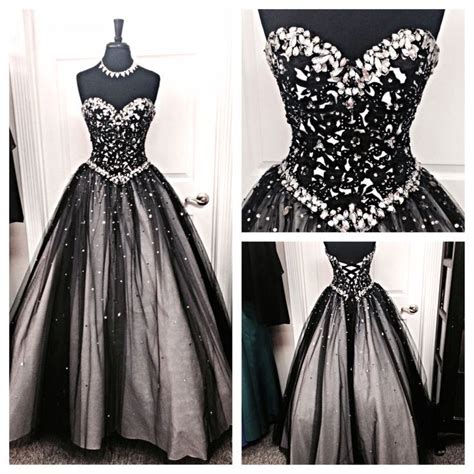 Black And Silver Stones Prom Dresses Tulle Sweetheart Corset Prom Ball