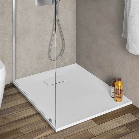 Piatto doccia 80x90 cm bianco effetto pietra in resina riducibile Agorà