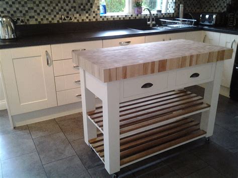 Butchers Block Kitchen Island Trolley On Wheels Castors Hand Painted