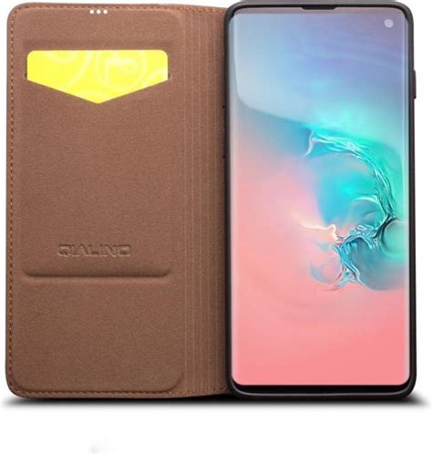 Qialino Echt Lederen Luxe Wallet Hoes Samsung Galaxy S10 Bruin