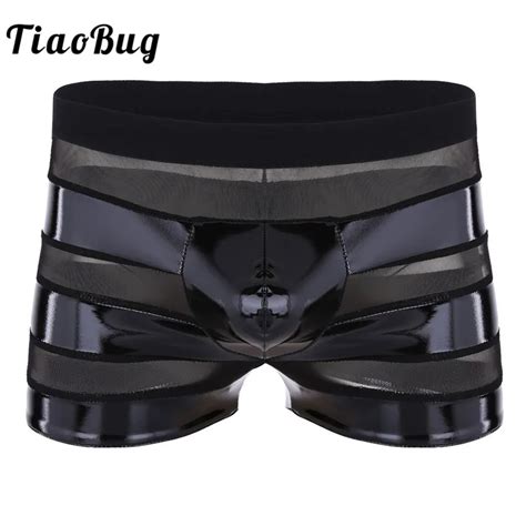 Tiaobug Cuecas Masculinas De Couro Lingerie Preta Molhada Para Homens