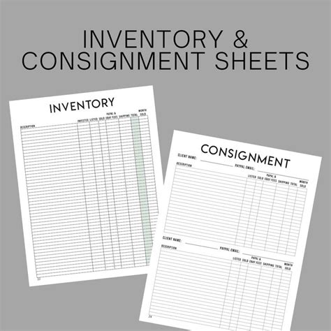 Inventory Consignment Sheets Etsy Business Planner Printables Free