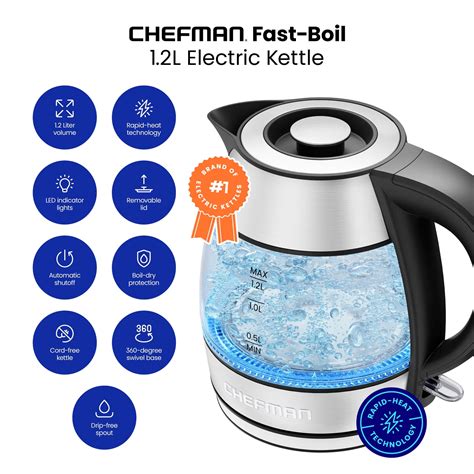 Chefman Rapid Boil 12l Electric Tea Kettle With Removable Lid