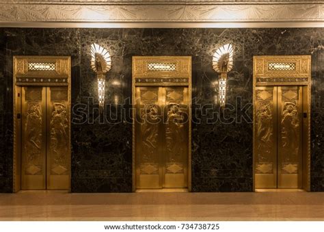 Dramatic Golden Elevators Fancy Urban Skyscraper Stock Photo Edit Now