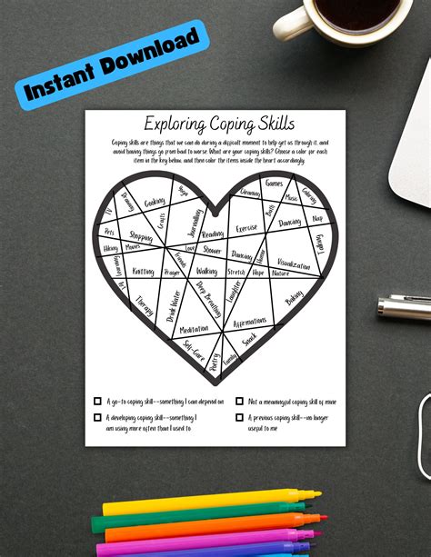 Coping Skills Coloring Worksheet Therapy Tool Self Help Tool