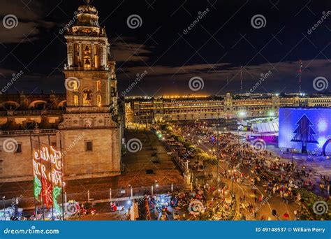 Metropolitan Cathedral Zocalo Mexico City Mexico Christmas Night