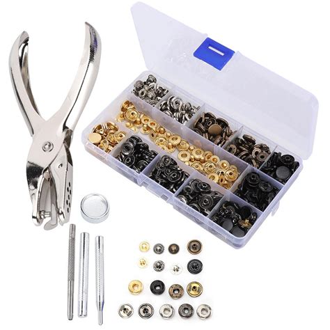 Cheap 120 Set Snap Fastener Kit Leather 6 Color Metal Button Press