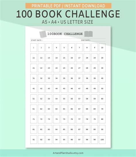 100 Book Challenge Books Challenge Template Reading Tracker Pdf A5 A4 Letter Size Etsy