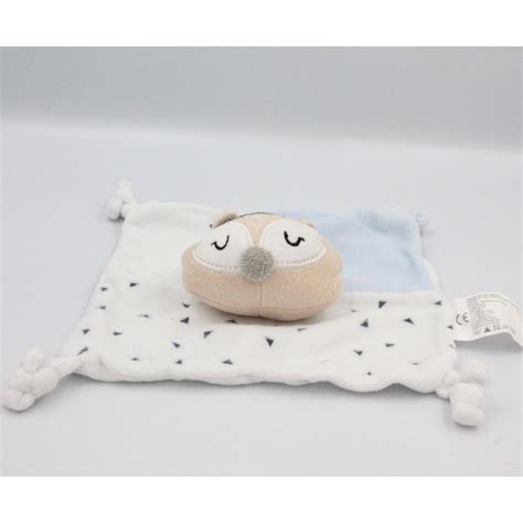 Doudou Plat Renard Blanc Bleu Beige Plumes Siplec