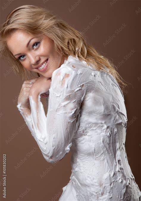 Nude Woman Covered In Shaving Cream Stock Photo Adobe Stock