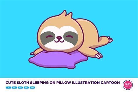 Cute Sloth Sleeping On Pillow Cartoon Graphic By Catalyststuff