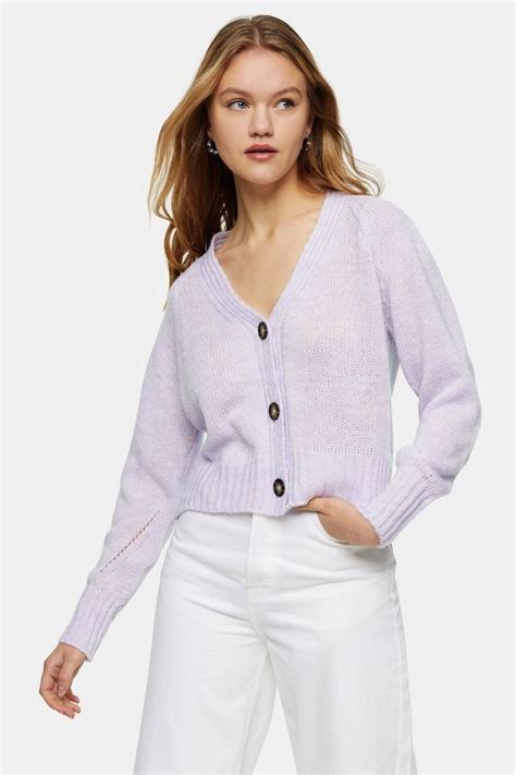 Womens Lilac Cropped Knitted Cardigan Lilac Cropped Cardigan