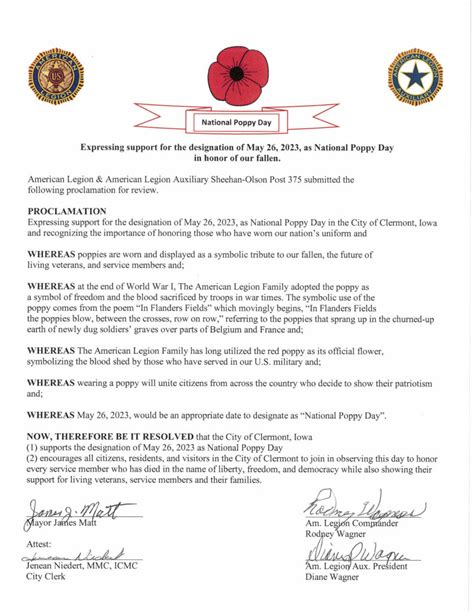 National Poppy Day Proclamation – 5-26-2023 – City of Clermont Iowa