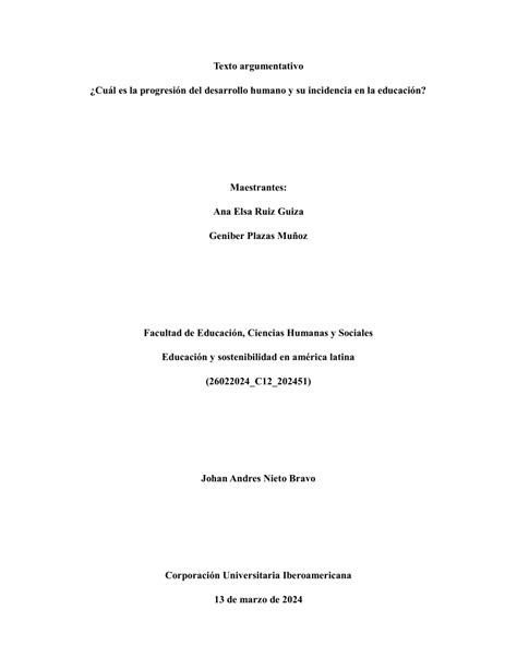 PDF Texto argumentativo Cuál es la progresión del desarrollo humano