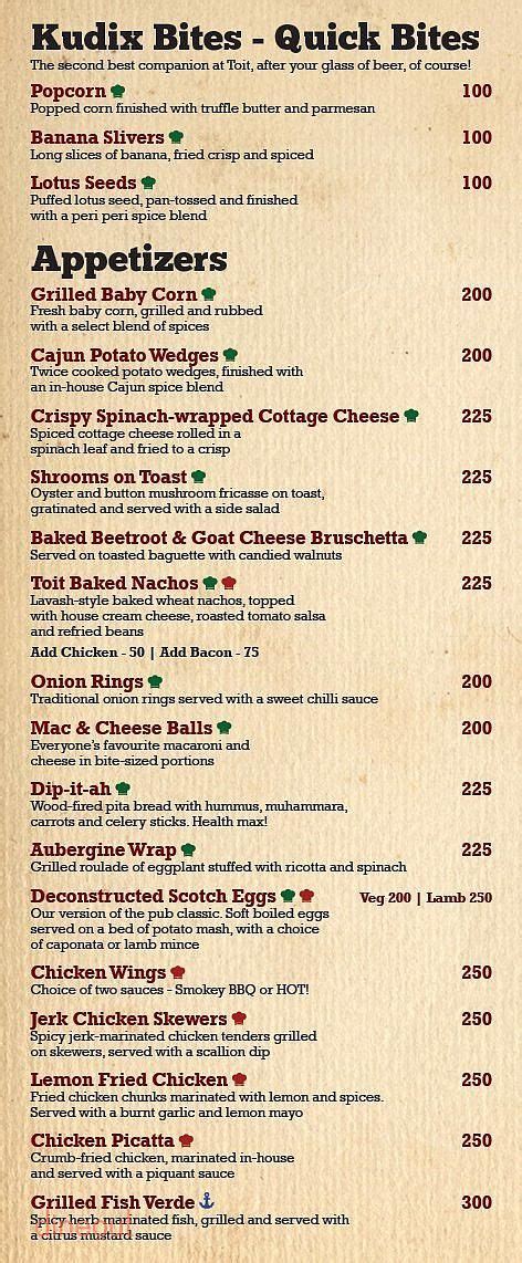 Menu Of Toit Indiranagar Bangalore Dineout Discovery