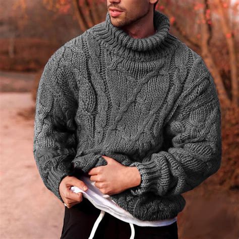 Fitoron Mens Knitted Sweater Solid Turtleneck Long Sleeve Pullover