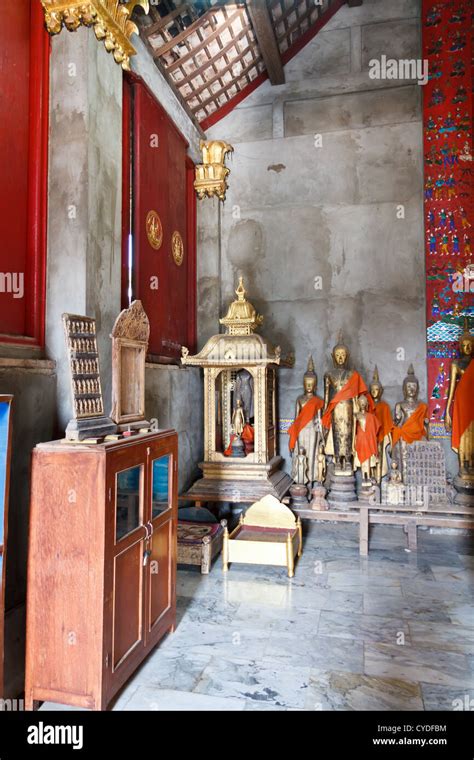 Statues In The Temple Vat Xieng Thong In Luang Prabang Laos Stock