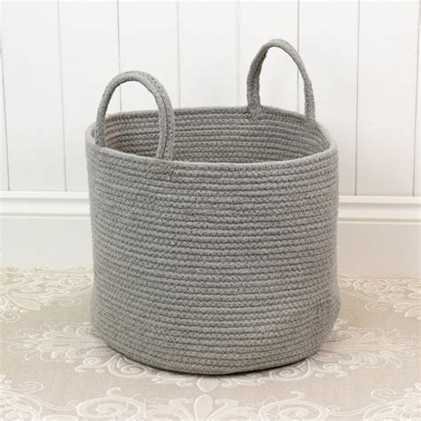 Round Grey Cotton Rope Storage Basket The Basket Company