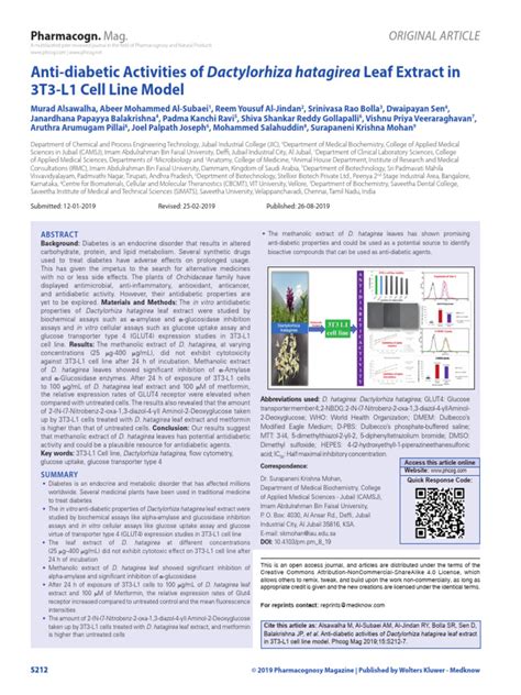 Anti Diabetic Activities Of Dactylorhiza Hatagirea Leaf Extract In 3t3