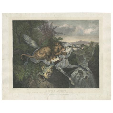 Antique Print of a Lion Attack Made after Raden Saleh, circa 1850 at ...