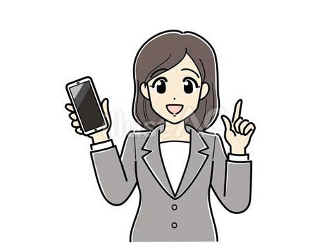 スマホを持ちながら説明するスーツの女性イラスト No 24878949｜無料イラスト・フリー素材なら「イラストac」