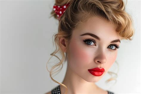 Premium Photo A Woman Wearing A Red Bow And Red Lipstick