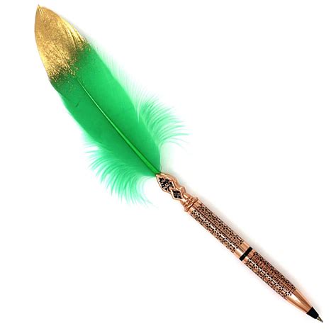 Jags Feather Ball Point Pen Copper Pen With Green Feather Pen Size