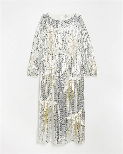 Plus Silver Sequin Maxi Dress River Island