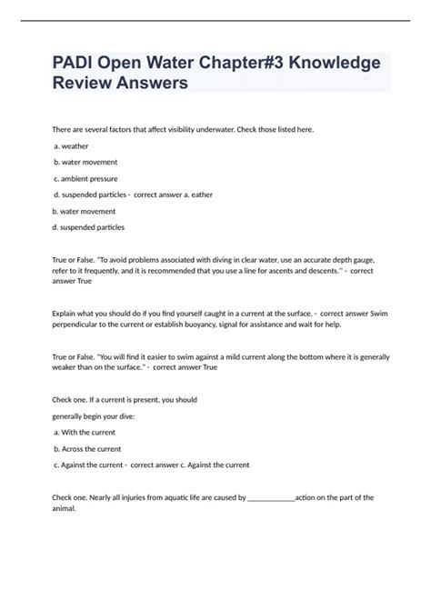 Padi Divemaster Knowledge Review Answers 1